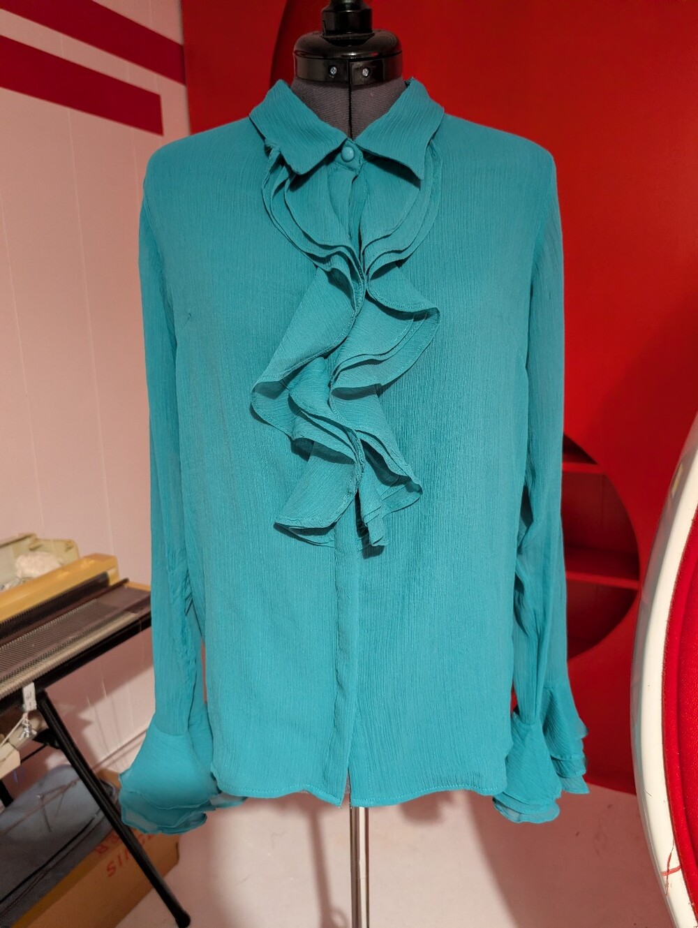 Women’s Ruffled Button-Down Blouse - Teal From Hippie Shake!